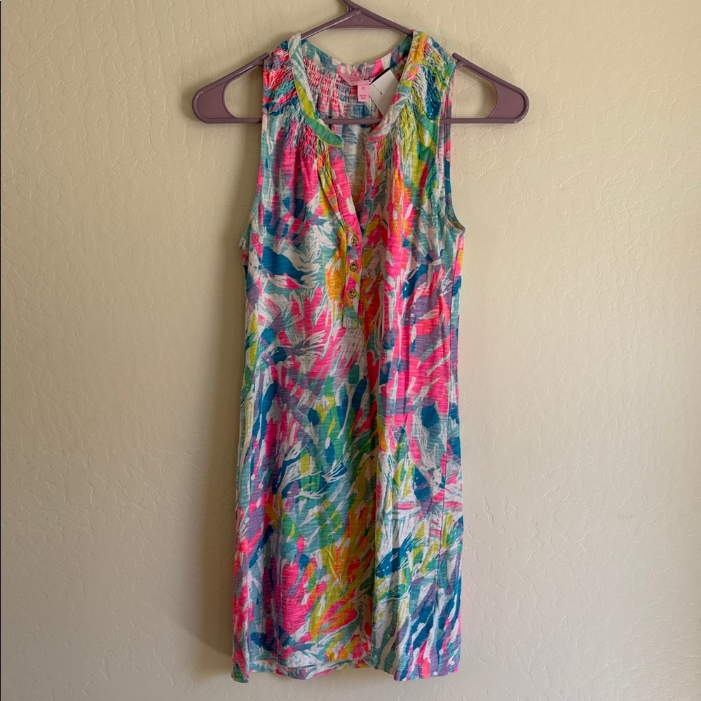 Lilly Pulitzer Essie Sleeveless Pink, Blue & Green Tropical Midi Shift Dress